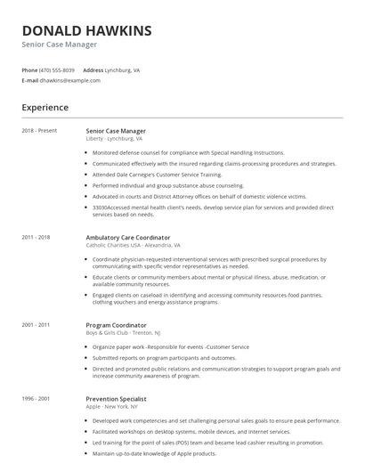 Senior Case Manager Resume