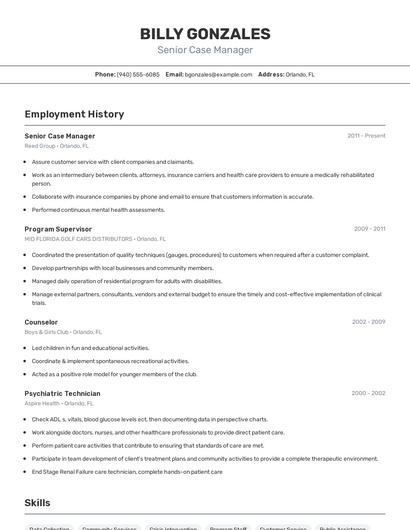 Senior Case Manager Resume