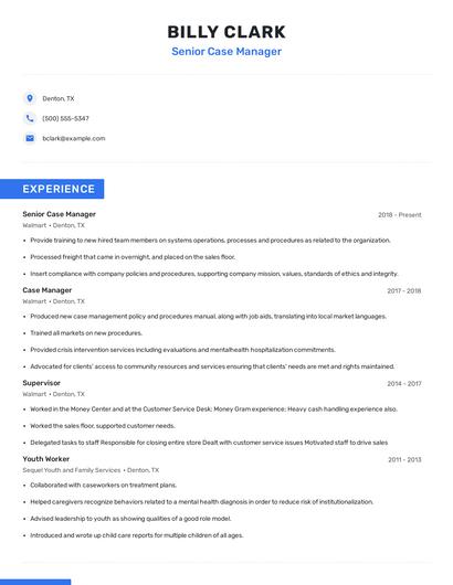 Senior Case Manager Resume