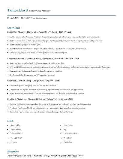 Senior Case Manager Resume