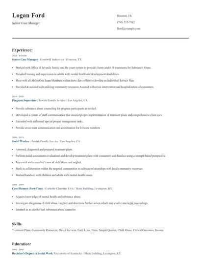 Senior Case Manager Resume