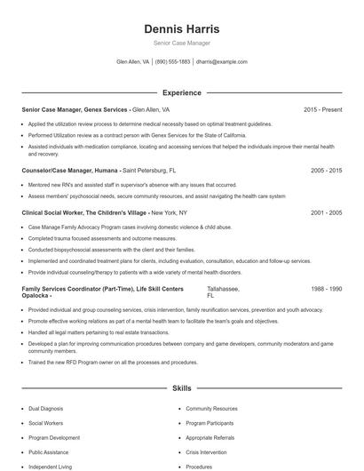 Senior Case Manager Resume