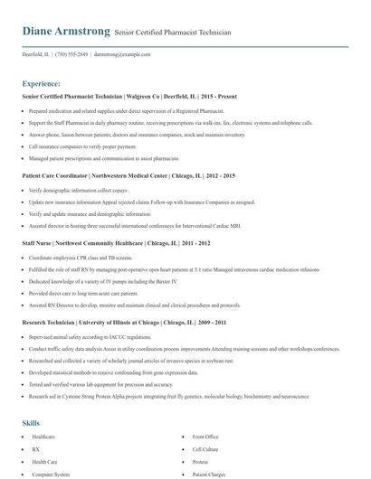 Senior Certified Pharmacist Technician Resume
