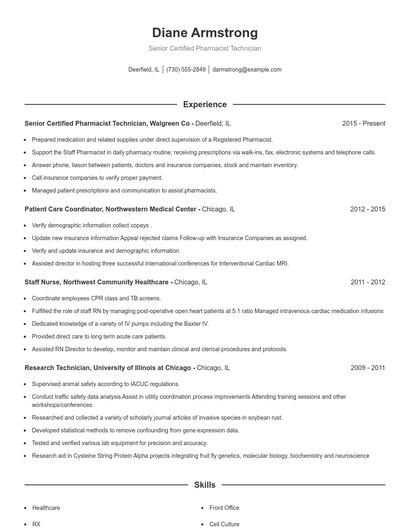 Senior Certified Pharmacist Technician Resume