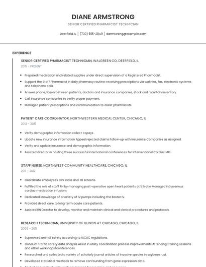 Senior Certified Pharmacist Technician Resume