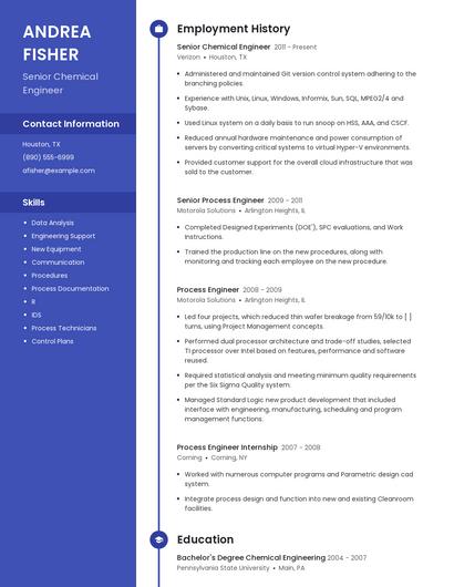 Senior Chemical Engineer Resume