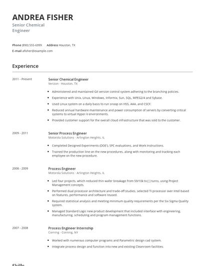 Senior Chemical Engineer Resume