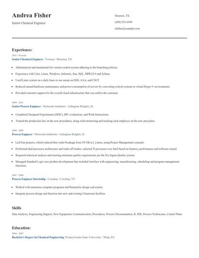 Senior Chemical Engineer Resume