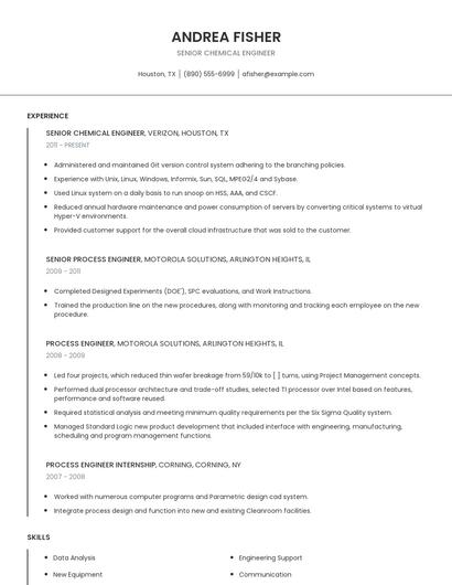 Senior Chemical Engineer Resume