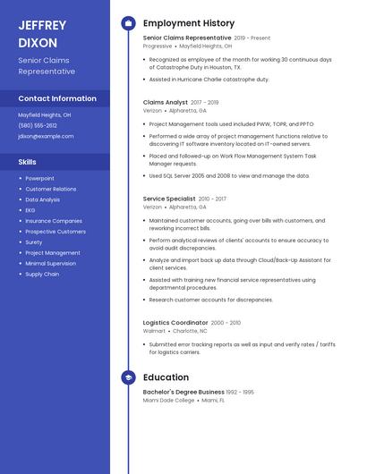 Senior Claims Representative Resume