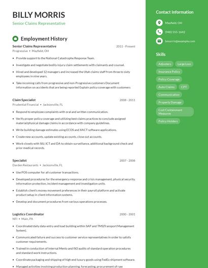 Senior Claims Representative Resume