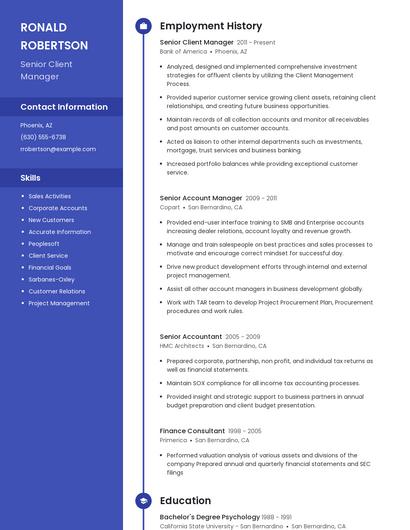 Senior Client Manager Resume