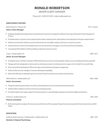 Senior Client Manager Resume