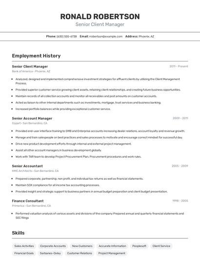 Senior Client Manager Resume