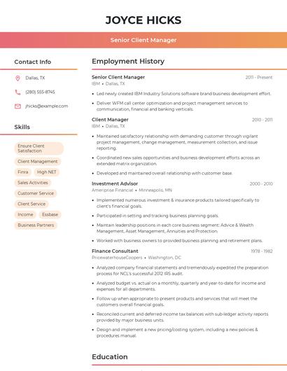 Senior Client Manager Resume