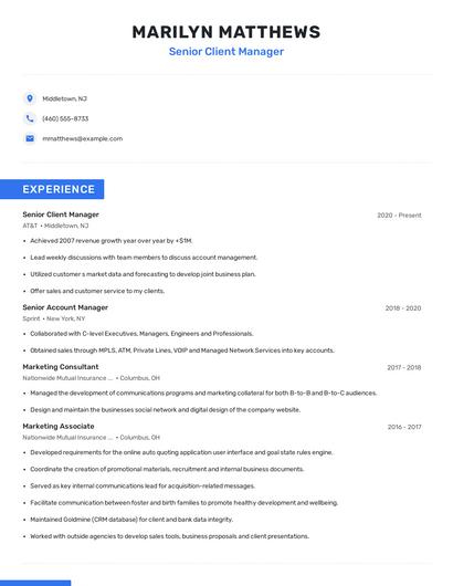 Senior Client Manager Resume