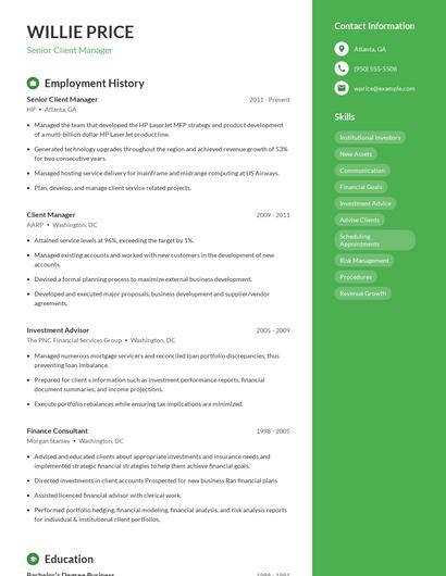 Senior Client Manager Resume