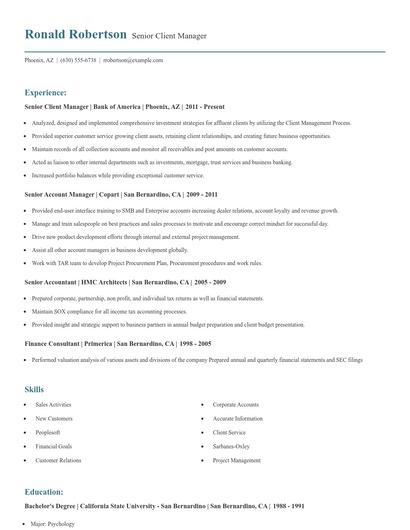 Senior Client Manager Resume
