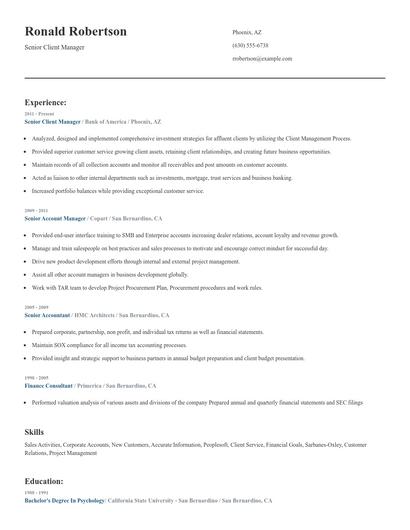 Senior Client Manager Resume