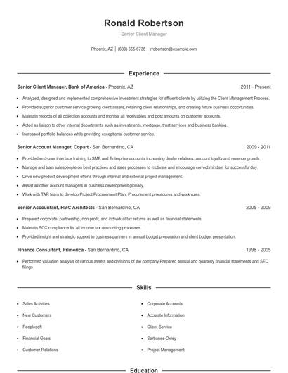 Senior Client Manager Resume