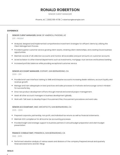 Senior Client Manager Resume