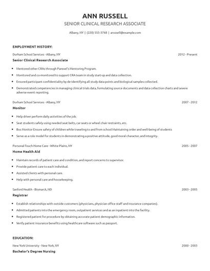Senior Clinical Research Associate Resume