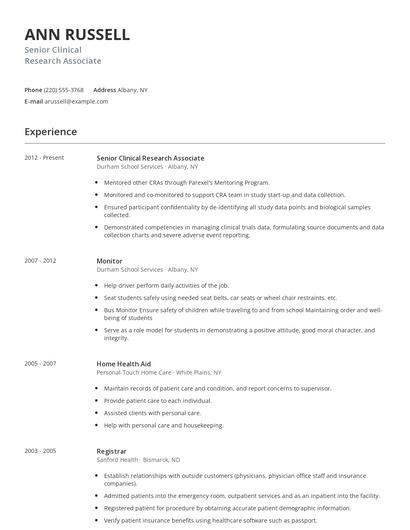 Senior Clinical Research Associate Resume