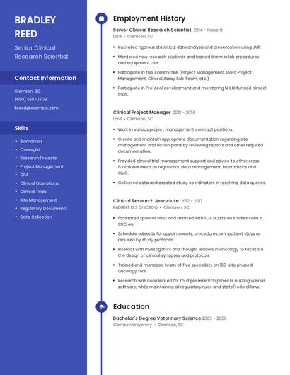 Senior Clinical Research Scientist Resume