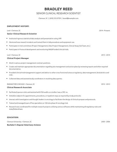 Senior Clinical Research Scientist Resume