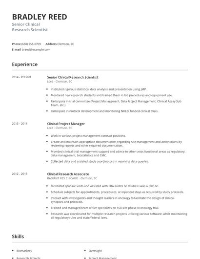 Senior Clinical Research Scientist Resume