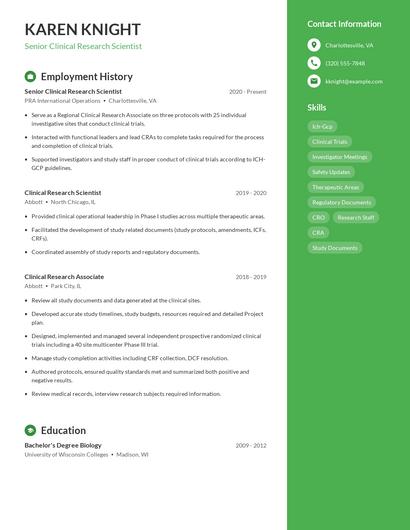 Senior Clinical Research Scientist Resume