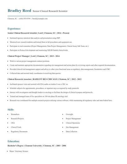 Senior Clinical Research Scientist Resume