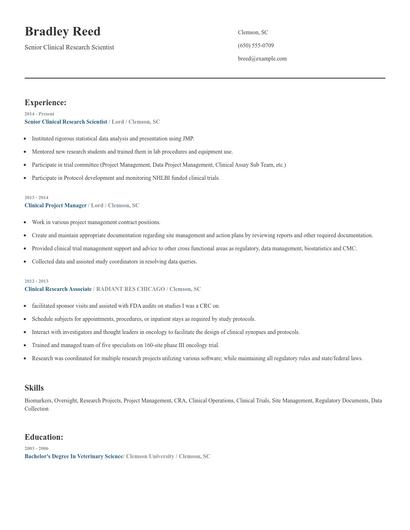 Senior Clinical Research Scientist Resume