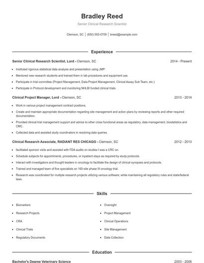Senior Clinical Research Scientist Resume