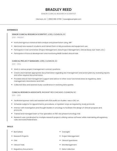 Senior Clinical Research Scientist Resume