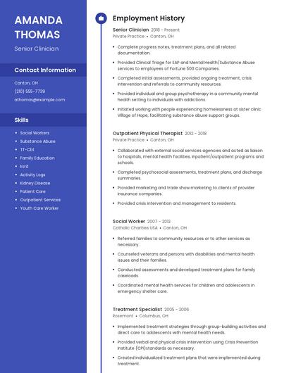 Senior Clinician Resume