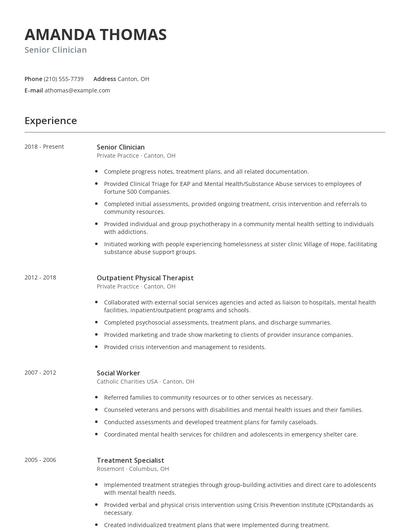 Senior Clinician Resume