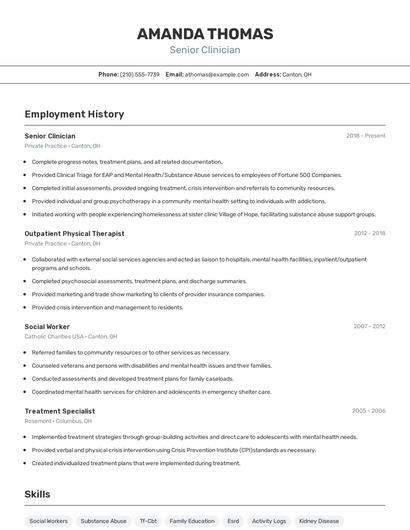 Senior Clinician Resume