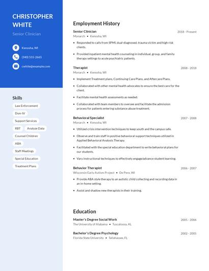Senior Clinician Resume