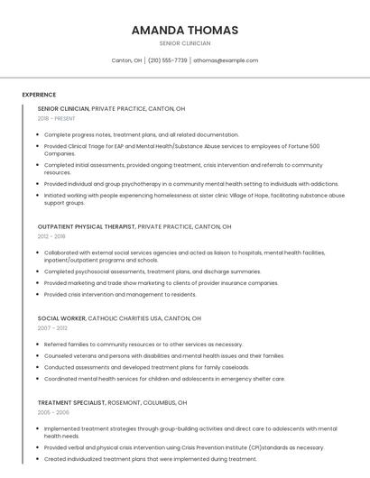 Senior Clinician Resume
