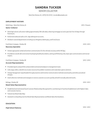 Senior Collector Resume