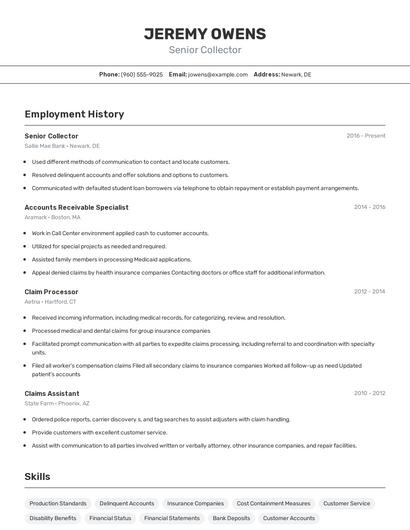 Senior Collector Resume