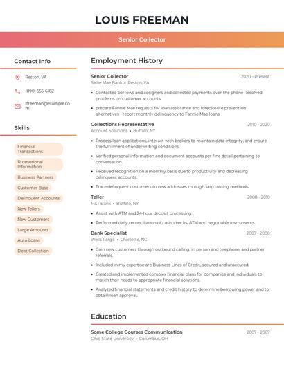 Senior Collector Resume