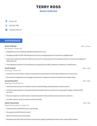 Senior Collector Resume