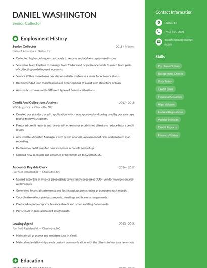 Senior Collector Resume