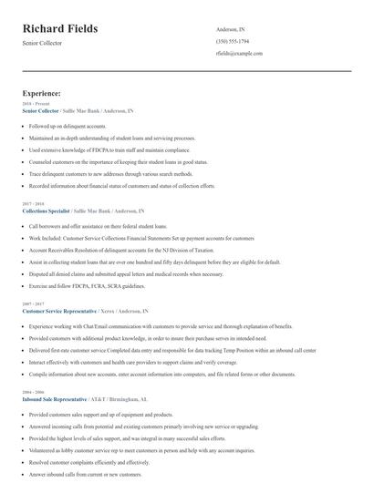 Senior Collector Resume