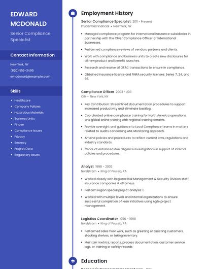Senior Compliance Specialist Resume