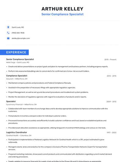 Senior Compliance Specialist Resume