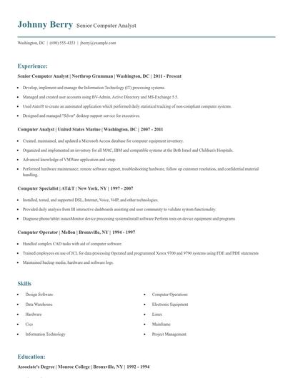 Senior Computer Analyst Resume