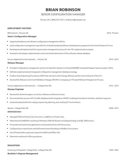 Senior Configuration Manager Resume